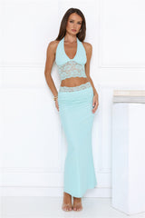 Style That Stays Halter Lace Crop Top Blue