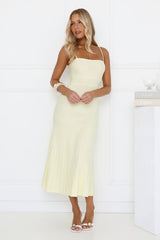 Tennis Club Knit Pleated Midi Dress Yellow