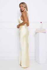 Statement Muse Satin Halter Maxi Dress Yellow