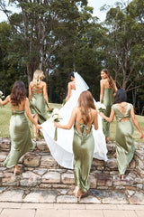 The Madeline Cowl Satin Maxi Dress Olive