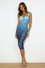 Highlights Mesh Midi Dress Blue