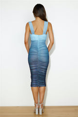 Highlights Mesh Midi Dress Blue
