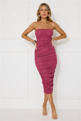 Enchanted Eve Strapless Midi Dress Burgundy