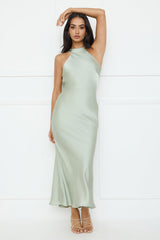 Icon Status Satin Maxi Dress Sage