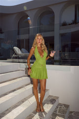 Spellbound Beauty Halter Mini Dress Green