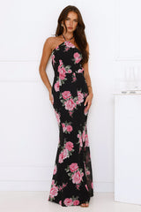 Blossom Beauty Halter Maxi Dress Black
