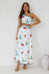 Citrus Squeeze One Shoulder Crop Top White