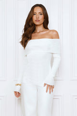Dreamwave Off Shoulder Knit Top White