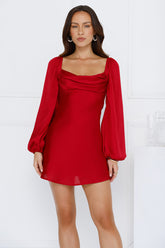 Phoenix Satin Long Sleeve Mini Dress Maroon