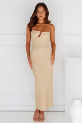 Majestic Heights Strapless Midi Dress Beige