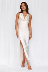 The Loretta Cowl Satin Maxi Dress Pearl