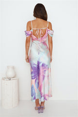Like And Comment Satin Maxi Dress Print