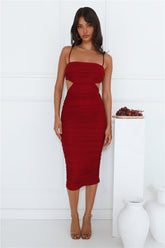 One More Party Mesh Midi Dress Wine