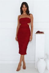 One More Party Mesh Midi Dress Wine