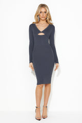 Everyone's Pick Ribbed Midi Dress Charcoal