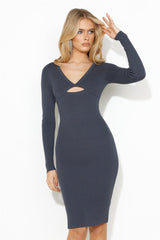 Everyone's Pick Ribbed Midi Dress Charcoal
