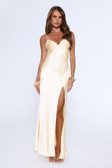 Silken Evenings Satin Maxi Dress Yellow