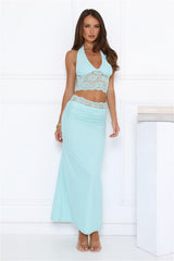 Style That Stays Halter Lace Crop Top Blue