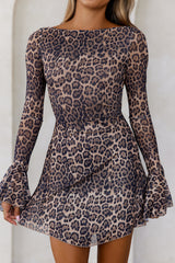Exotic Edge Long Sleeve Mesh Mini Dress Leopard