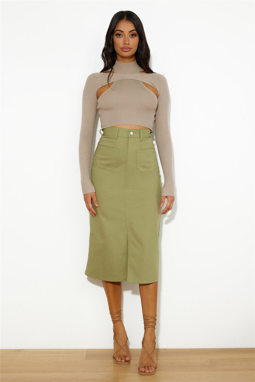 In Or Out Knit Crop Top Brown