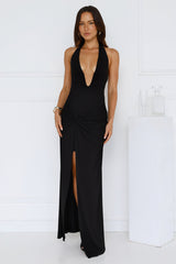 Up To Mischief Halter Maxi Dress Black