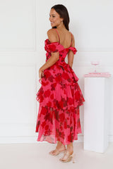 Whimsical Wonders Off Shoulder Midi Dress Pink