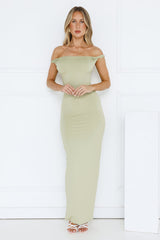 Into My Cart Off Shoulder Maxi Dress Sage