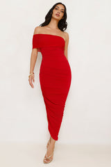 Plum Temptation Off Shoulder Midi Dress Red