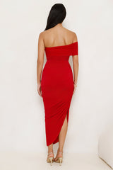 Plum Temptation Off Shoulder Midi Dress Red