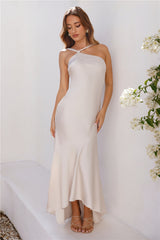 Romantic Affair Satin One Shoulder Maxi Dress Champagne
