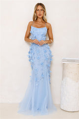 Petals In The Night Mesh Maxi Dress Blue