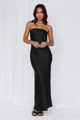 The Felicity Strapless Satin Maxi Dress Black